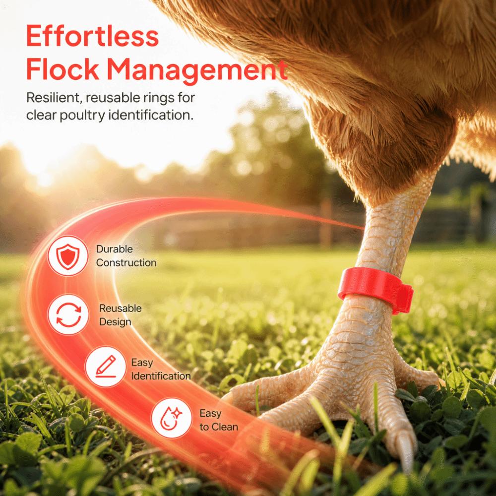 100Pcs Easy to Clean Plastic Poultry Feet Rings Reusable 20mm Chicken Leg Bands Red Durable Duck Leg Bands Breed Tracking