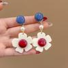 80s Hong Kong Style Red & Blue Clip-On Earrings for Non-Pierced Ears – High-End French Luxury Stud Hoops
