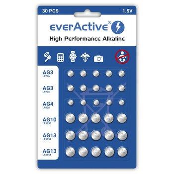 Pilas alcalinas mini everActive 10 x G3 / LR41, 5 x G4 / LR626, 5 x G10 / LR1130, 10 x G13 / LR1154 set de 30 piezas