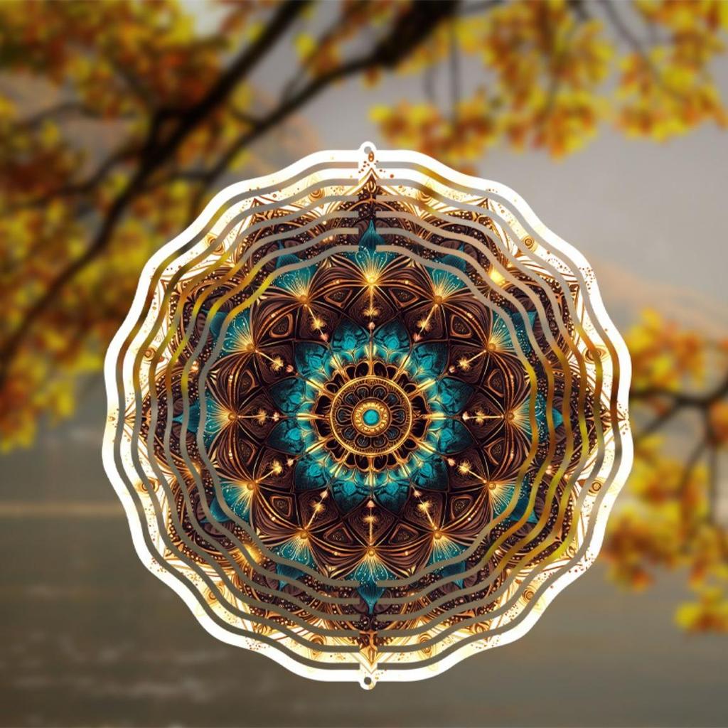 3D Metal Wind Chime Spinner with Mandala Flower Pattern Vibrant Garden Art for Outdoor Decor All Season Hanging Decoration Detailed Craftsmanship