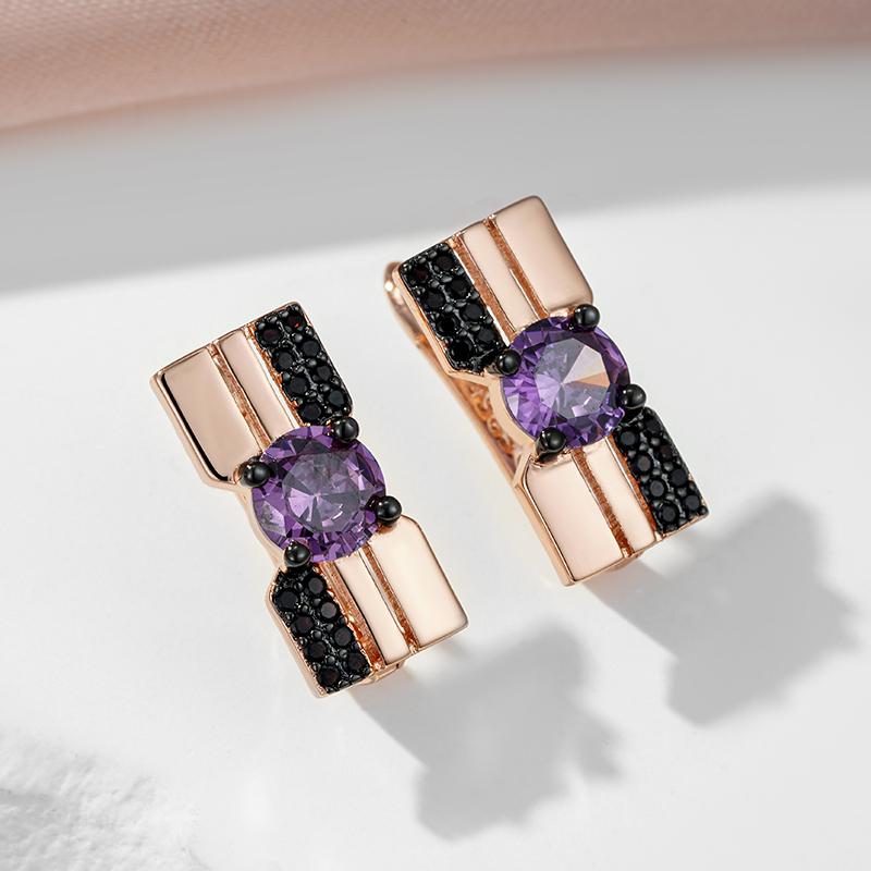 Kinel Purple Zircon Square Drop Earrings For Women Luxury Bride Wedding Black Fine Jewelry