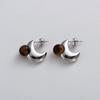 High-End Minimalist Metal Crescent Inlaid Tiger'S Eye Earrings S925 Silver Needle Stud Earrings Niche Temperament Earrings