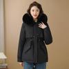 Autumn and winter women's hooded big fur collar pie to overcome waist and thin windproof cotton clothing supply