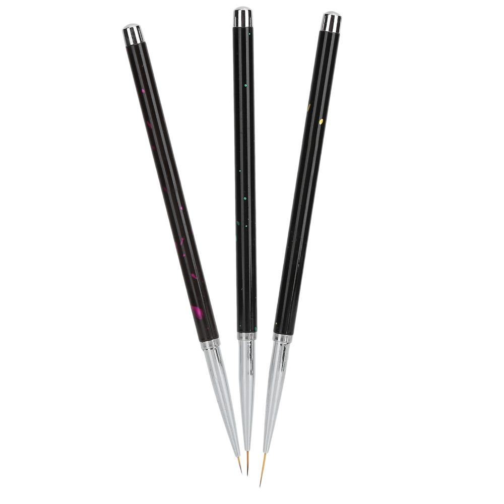 3PCS Black Nail Art DIY Brush Set Nylon Hair Nail Art Liner Brushes Home Salon