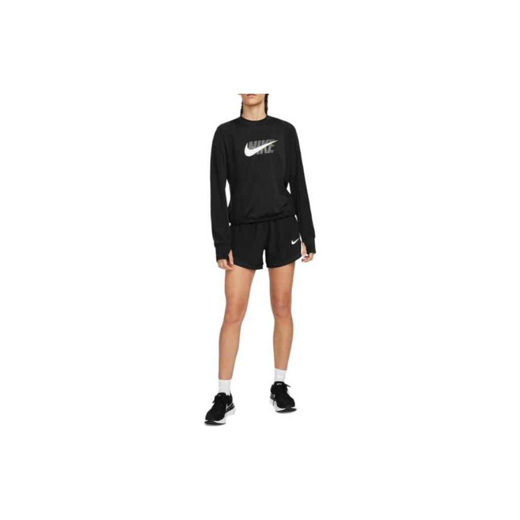 Nike Camiseta Manga Longa Esportiva de Corrida com Estampa de Logo Vintage Americano e Fivela de Polegar Feminina Preta DD6943-010