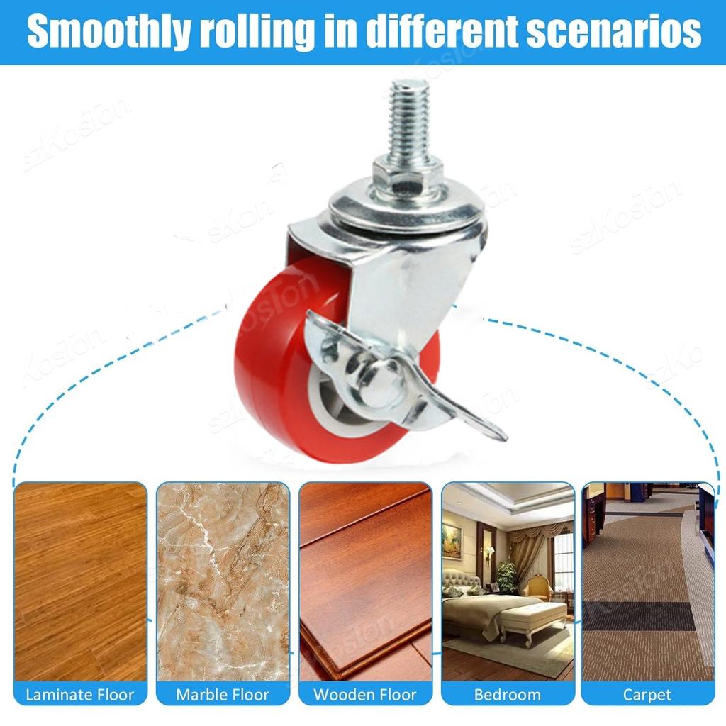 4Pcs Heavy Duty 1"/1.25"/1.5"/2" Universal Swivel Caster Wheels Threaded Stem for Trolley Furniture Caster M8 Threaded Stem