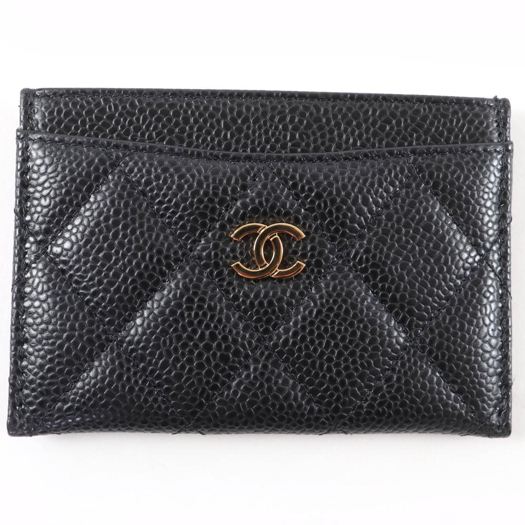 Excellent CHANEL Pass case COCO Mark Matelasse Card Case black Caviar skin Women Used