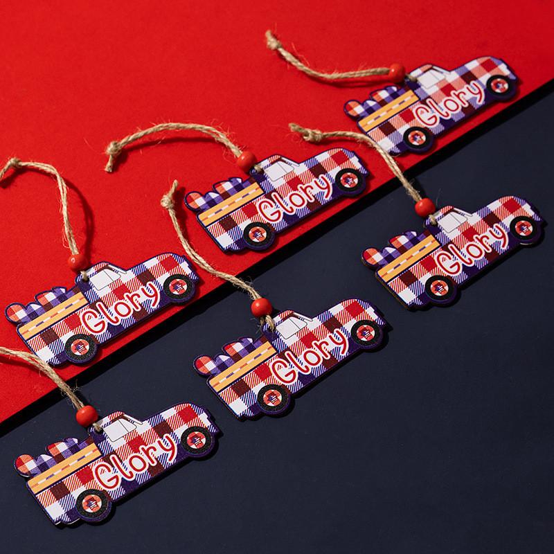 Stylová dřevěná dekorace ke Dni nezávislosti pro domácnost a auto Slavnostní oslavy Sada šesti kusů