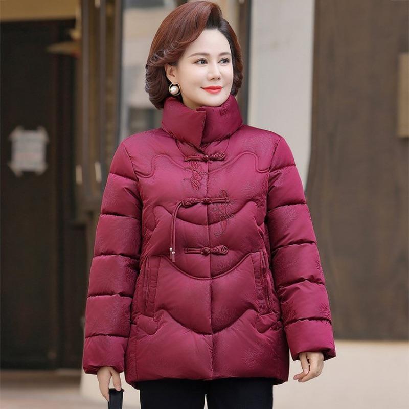 New winter cotton-padded clothes, disc-buckled embroidered down cotton-padded clothes, women's short cotton-padded jackets