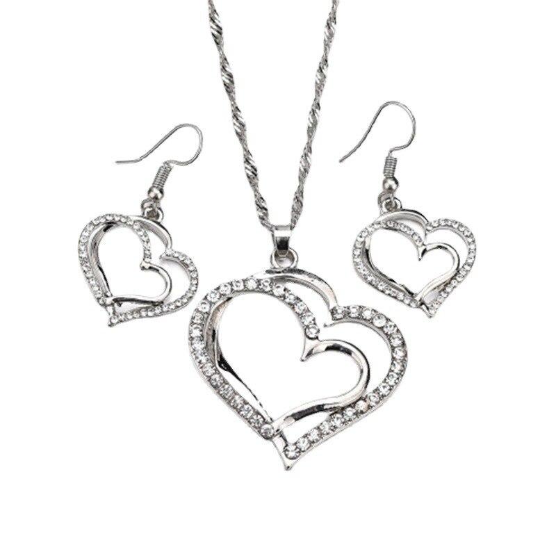 4pcs Gold-color Necklace Earrings Bracelet Set Women Fashion Vintage Design Peach Heart Combo Set