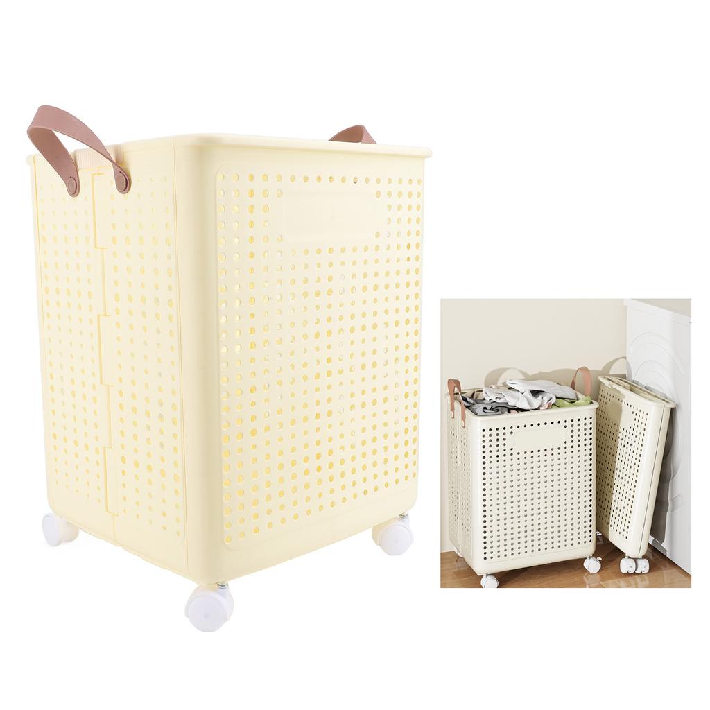 Foldable Laundry Basket with 4 Wheels Space Saving Portable Storage Hamper for Clothing Toys Home Sundries