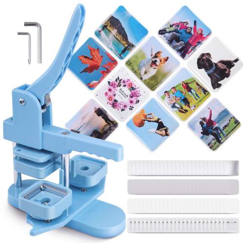 Square Badge Maker, Rotating Badge Machine, Includes 100 Badge Materials, Compact and Lightweight, DIY Toy, Badge Making Machine, Crafts, Handmade, Sc
