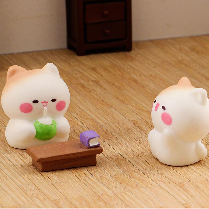 Cartoon Cute Happy Cat Ornaments Small Figurines Miniature Landscape Decoration Diy Home Desktop Children Accessories Gifts
