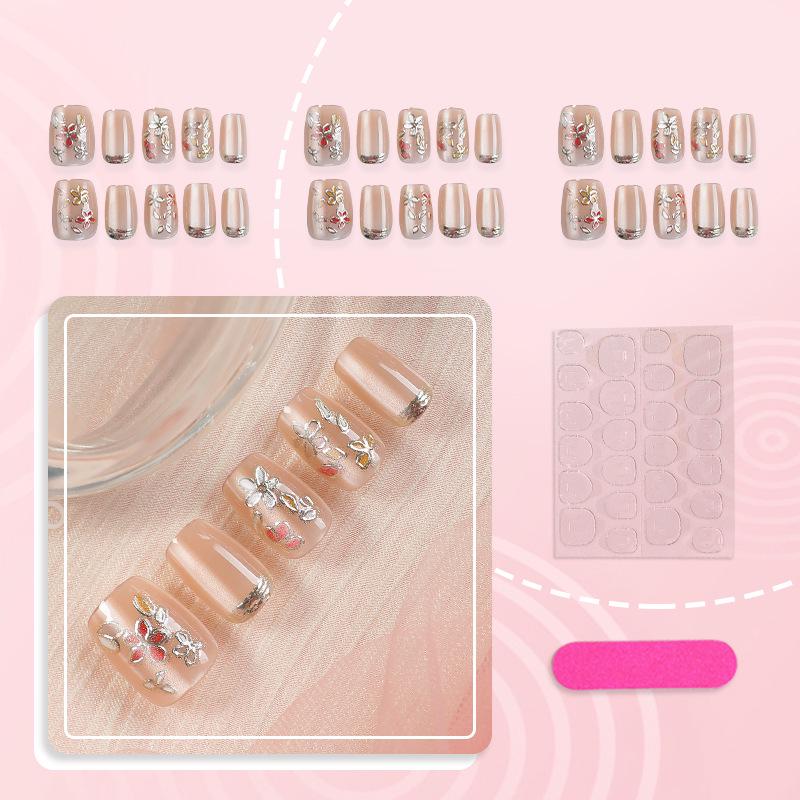 30-Piece Gold-Plated 3D Retro Five-Petal Flower Almond Nail Stickers