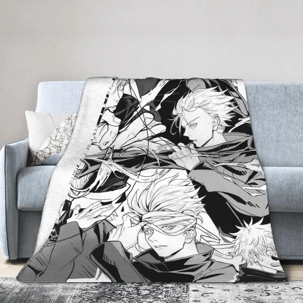 Super Soft BlanketKids Travel Gojo Satoru Jujutsu Kaisen Throw Blanket Flannel Bedspread For Couch Chair Sofa Bed Cover