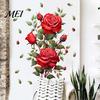 Easy Application Flower Wall Decor Red Rose Sticker, Watercolor Floral Peel and Stick Decal for Creative Soft Decoration Gifts Living Room Bedroom,