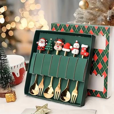 4/6pcs Christmas Creative Stainless Steel Spoon, Coffee Stirring Spoon, Dessert Fruit Fork, Doll Spoon and Fork Tableware
