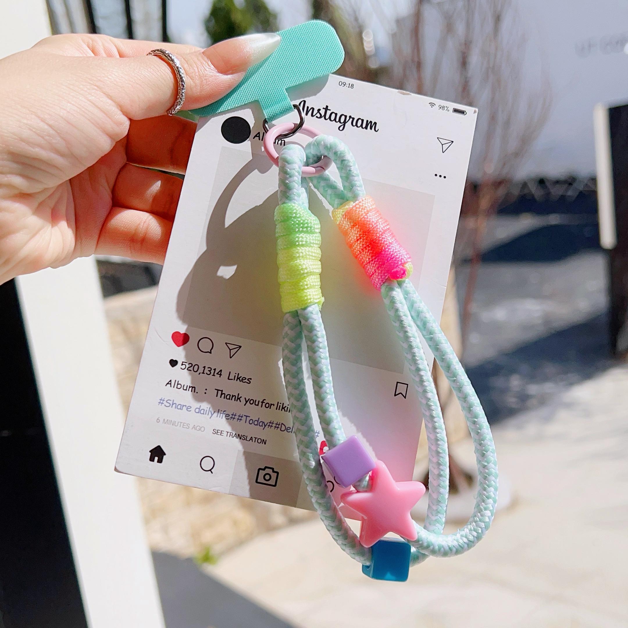 

High-End Handcrafted Seven-Color Woven Mobile Phone Lanyard, Short Wrist Strap, Fashionable Rainbow Universal Decorative Pendant Polyester / Nylon