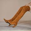 Autumn and winter new large-size women's shoes elastic over-the-knee boots high tube pointed thick heel heightening shoes women