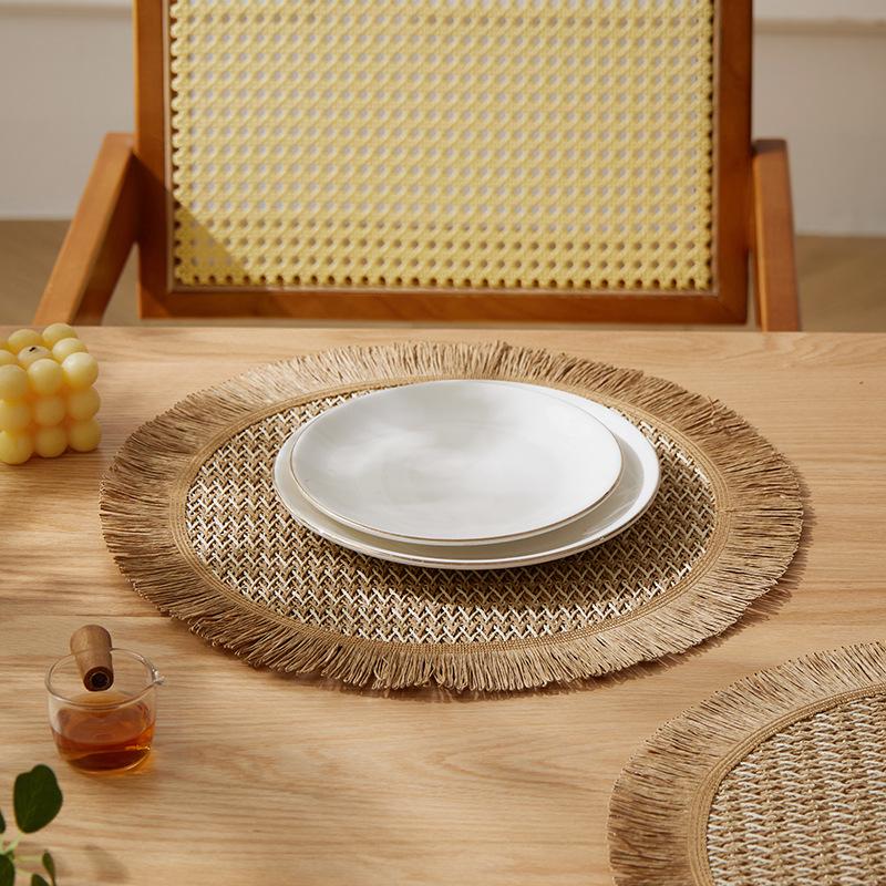 SHEIN paper woven fringed placemat, dining table mat, western mat, coaster, thermal insulation mat, home decoration mat, anti-scalding mat