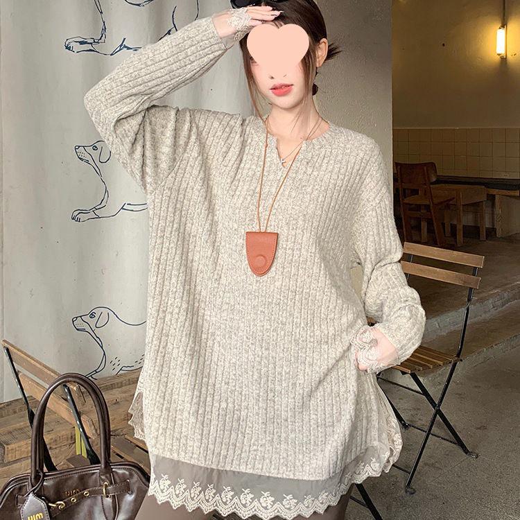 

Женский зимний свитер 2025 года с V-образным вырезом, кружевной отделкой и толстой вязкой XS (20-30 kg) хаки