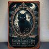 Salem Sanctuary Vintage Metal Cat Sign Rustic Wall Decor 12x8 Inch Tin Art