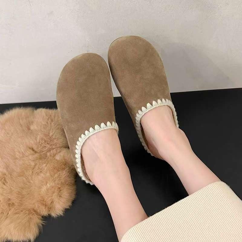 Casual outer wear slippers women's winter new bag head thick bottom niche velvet warm light hairy half drag