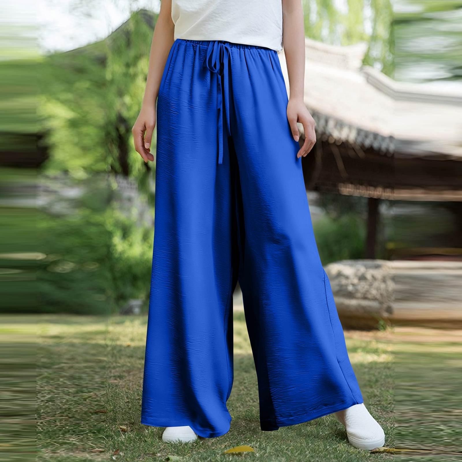 

Женские повседневные широкие брюки Элегантные брюки Длинные брюки с поясом Широкие прямые брюки M синий