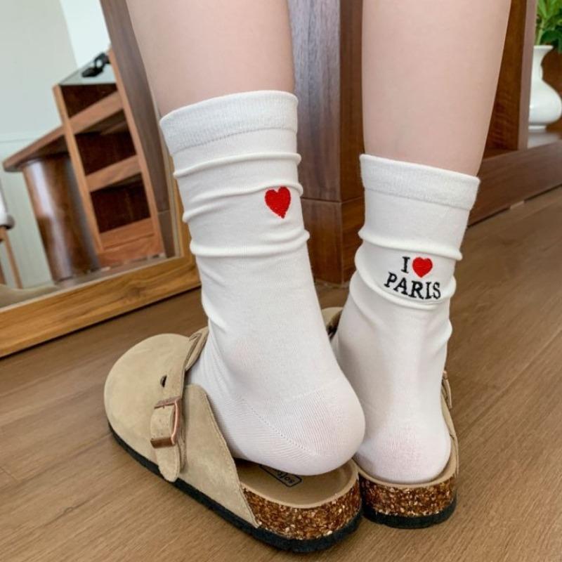 Lady Spring and Autumn Trend Love Heel AB Style Embroidery Preppy Wear Fashion In The Tube Pile Socks