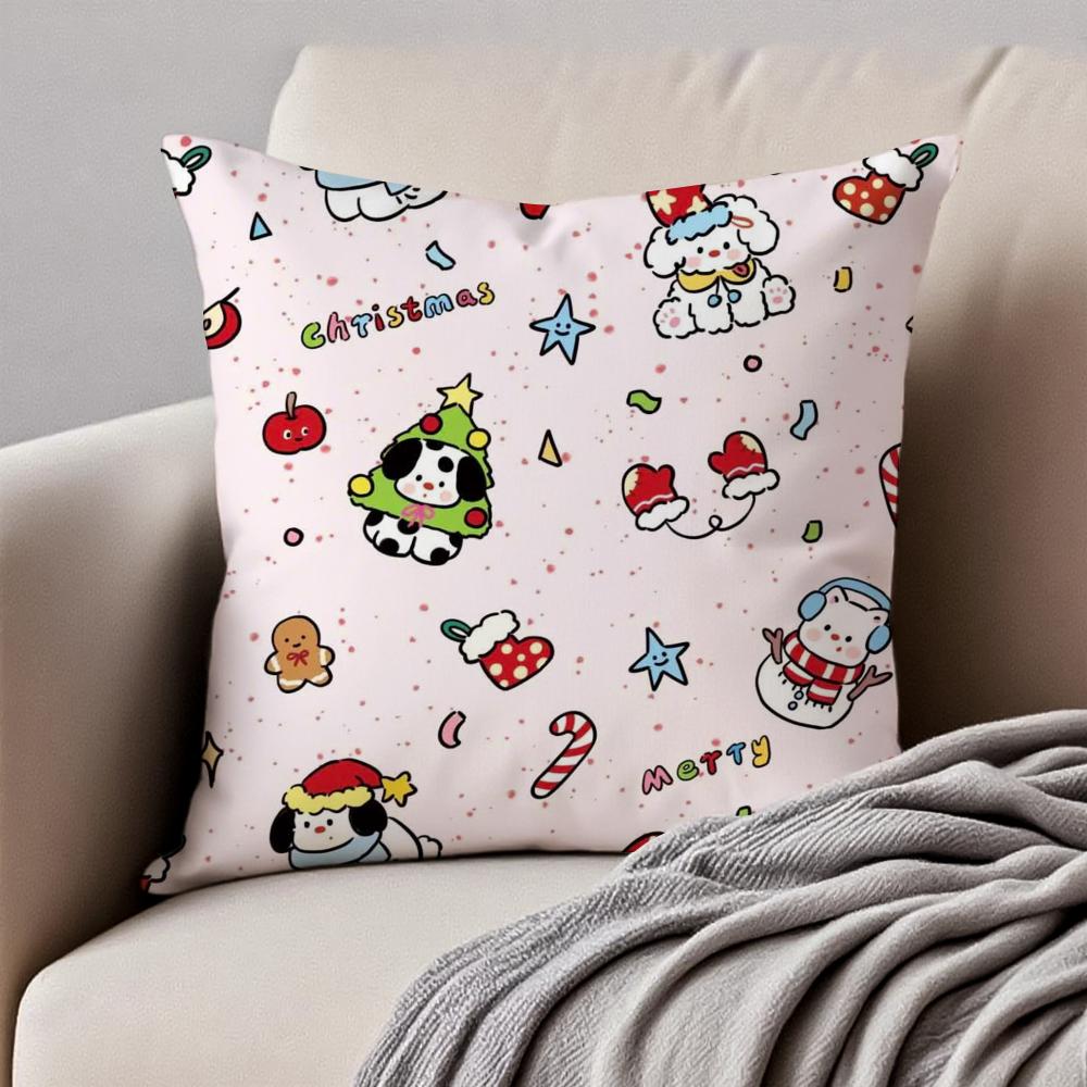 Christmas Dog Cushion Cover Pillowcase Antidustmite Invisible Zipper Short Plush Sofa Cushion