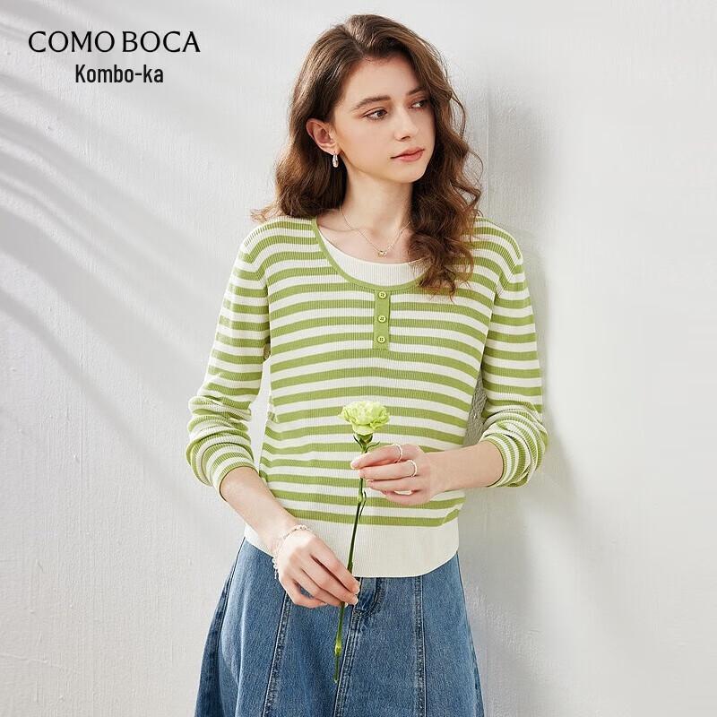 Women's Lyocell Stripe Faux Two-piece Long Sleeve Knit Top