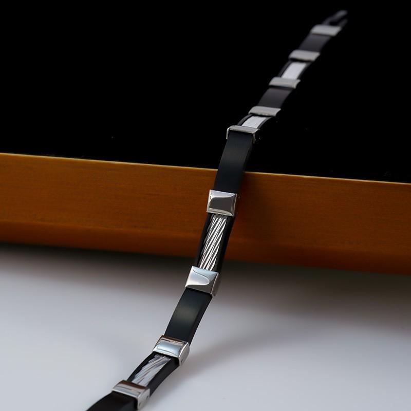 Geometrisches schwarzes Keramik-Inlay Titanstahl Armband Herren Damen Kaltkantiger Stil Moderner Minimalistischer Schmuck