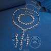 4PC Women's Fashion Geometric Flower Necklace Earrings Bracelet Zircon Set Wedding Party Festival Gift-8073