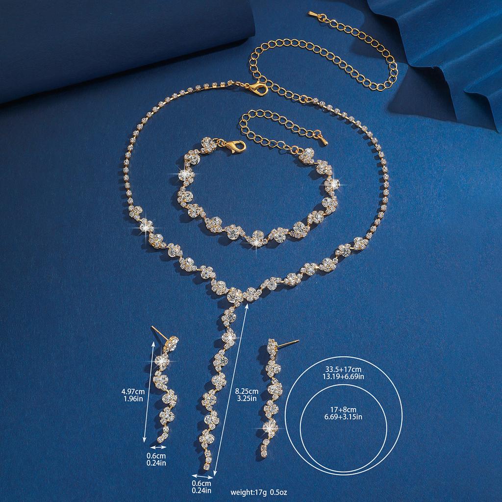 4PC Women's Fashion Geometric Flower Necklace Earrings Bracelet Zircon Set Wedding Party Festival Gift-8073