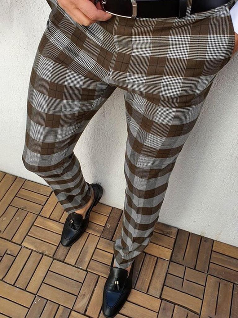 Men's Plaid Print Casual Trousers - Spring/Summer European & American Style