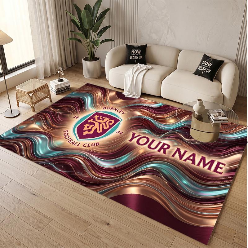 Personalized Crystal Velvet Carpet Burnley Football Pattern Non Slip Floor Rug