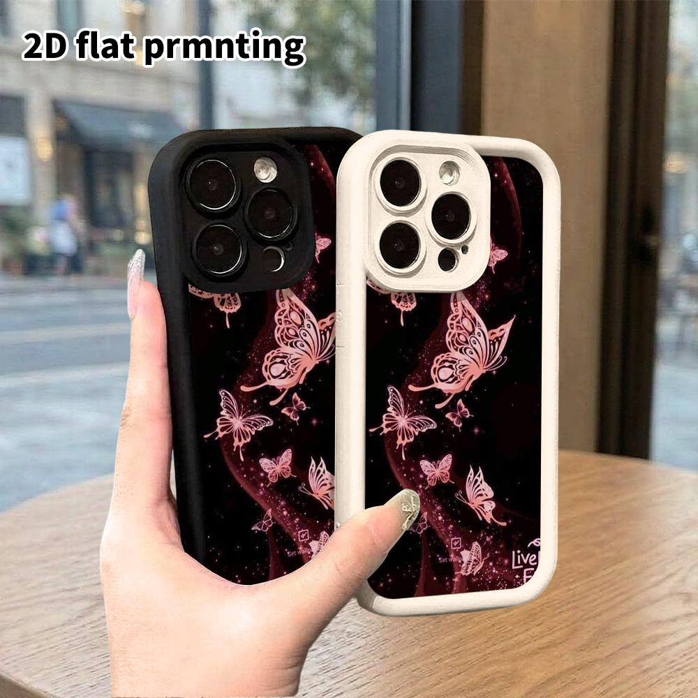 Phone Case: 2D Flat Design Suitable for iPhone 18, 17, 16, 15, 14, 13 Pro Gradient Protective Case, Pink Purple Flowing Butterfly, Christmas and Hallo