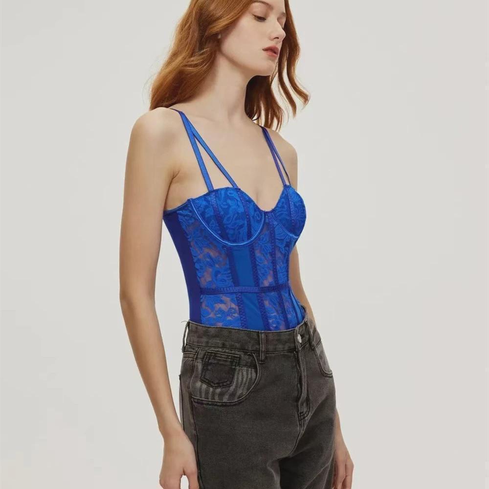 Women's Sexy Lace Camisole Bodysuit with Built-in Padding, European & American Style, High-End, Exclusive Design for Cross-Border Fashion
