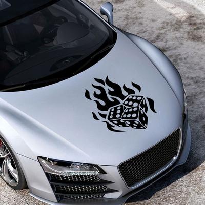 Car Engine Hood Sticker Flame Dice Graphic Vinyl Decal For Auto Vans Trucks SUV Self-Adhesive Auto Body Window Decor Accessories