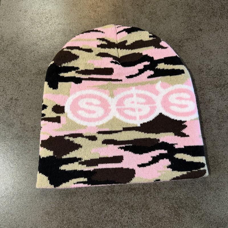 American Style Winter Knit Beanie Couples Streetwear Warm Cap With Letter Detail Unisex Camo Hat