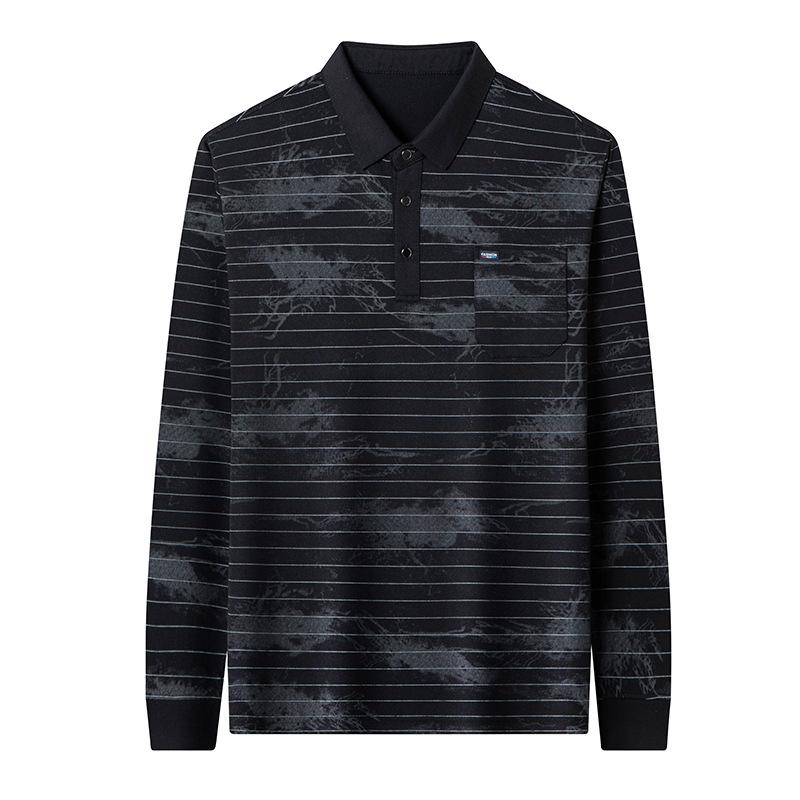 Pánské tričko s dlouhým rukávem, pulovr, ležérní trendy potisk, polokošile s klopou