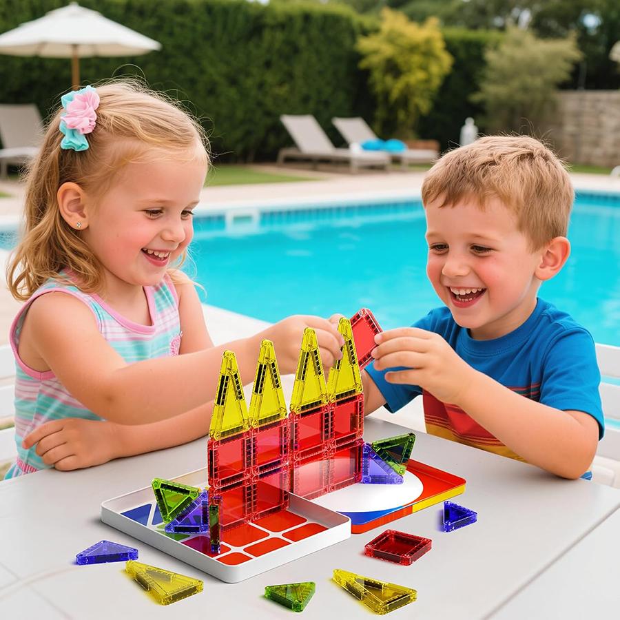Magnetic Tiles Toddler Toys Magnetic Building Blocks for Kids Toys Games STEM Educational Toys Sensory Play Travel Toddler Set