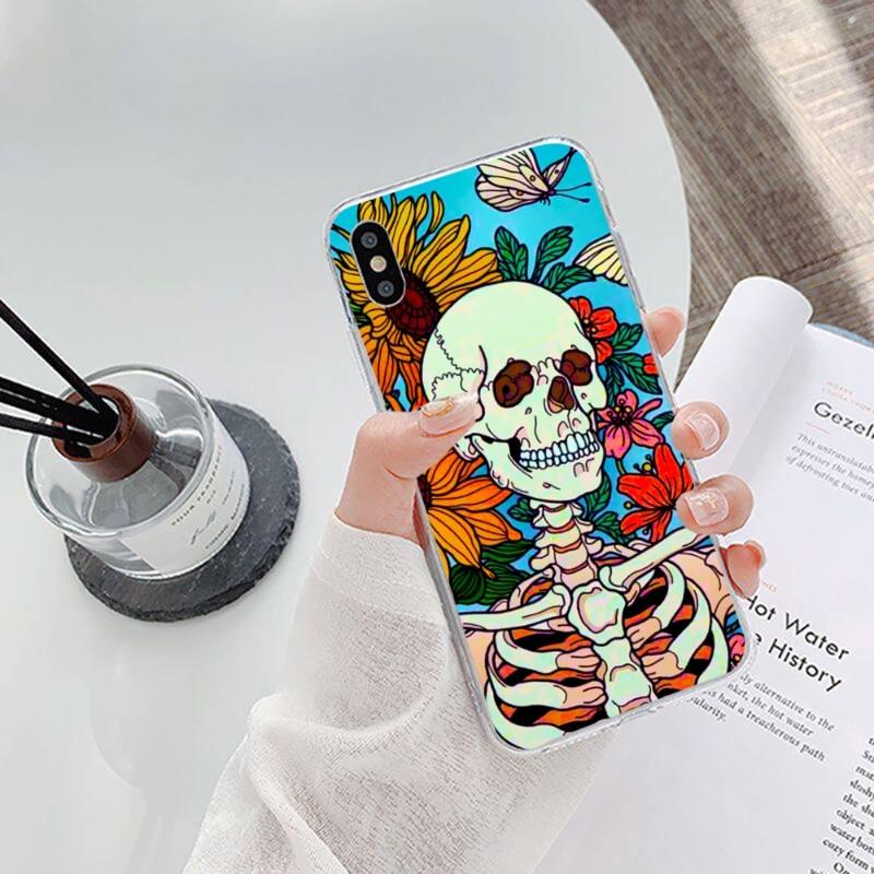 Scary Modeka Skull Flowers Phone Case For IPhone 14 13 12 11 XS X 8 7 6 Plus Mini Pro Max SE 2022 Soft Transparent Phone Cover