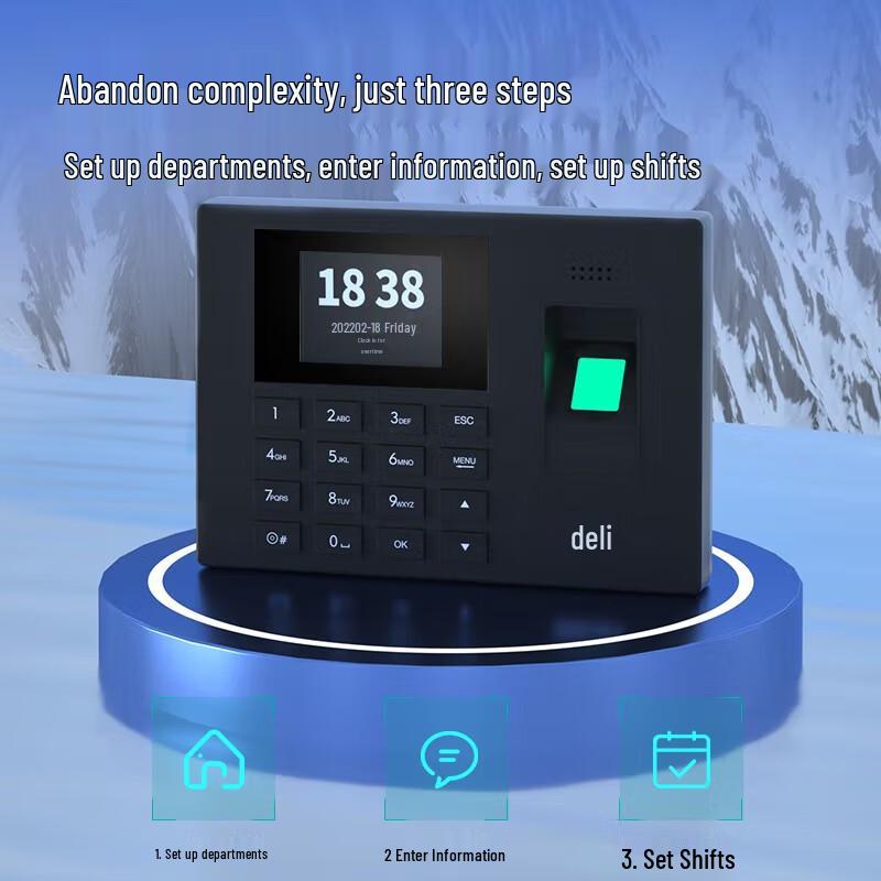 Deli Smart Fingerprint Time Clock CN Plug (adapter Included)
