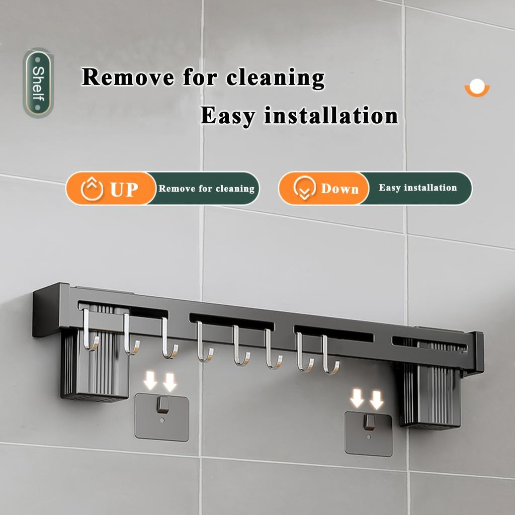 Kitchen Hooks Rack,Wall Mounted Drill-free Kitchen Utensils Storage Row Hook Holder,Bathroom Robe Towel Coat Hangers