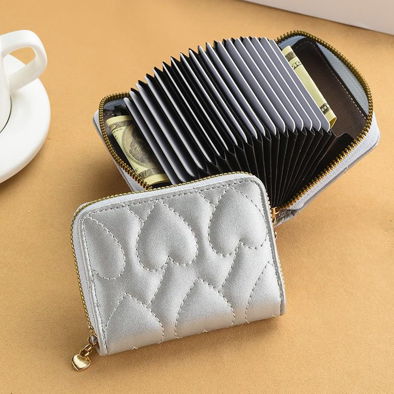 Slim PU Leather Card Holder Women Men Minimalist Ins Style Multi-Slot Wallet With Zipper Anti-Magnetic Protection