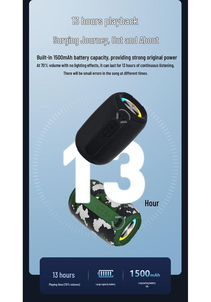 Portable Waterproof Bluetooth Speaker with High-Quality Sound, Colorful Lights, Ideal for Outdoor Parties.