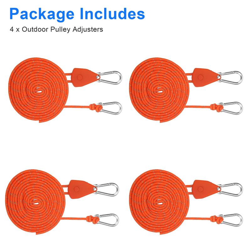 4 szt. 4 mm 4 m Lina naciągowa do namiotu kempingowego Napinacz Mocowanie Lina wiatrowa Klamra Bloczek Zapadkowy Wieszaki Lina markizowa Hak Mocowanie Str