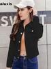 Blue Short Denim Jacket Women's Spring Autumn Long Sleeve Shirt