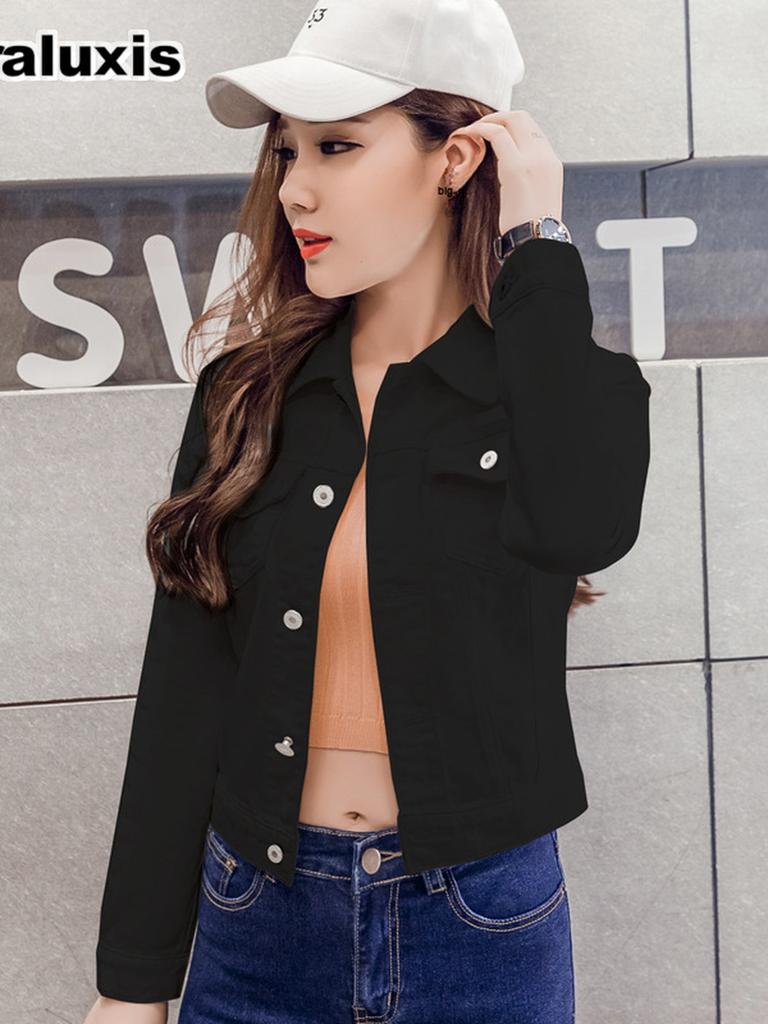 Blue Short Denim Jacket Women's Spring Autumn Long Sleeve Shirt